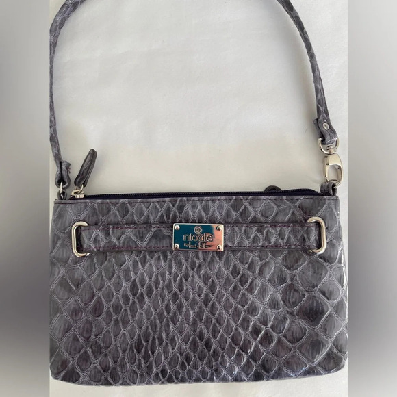 Nicole by Nicole Miller Purple Snakeskin Print Wristlet/Clutch - Picture 3 of 9